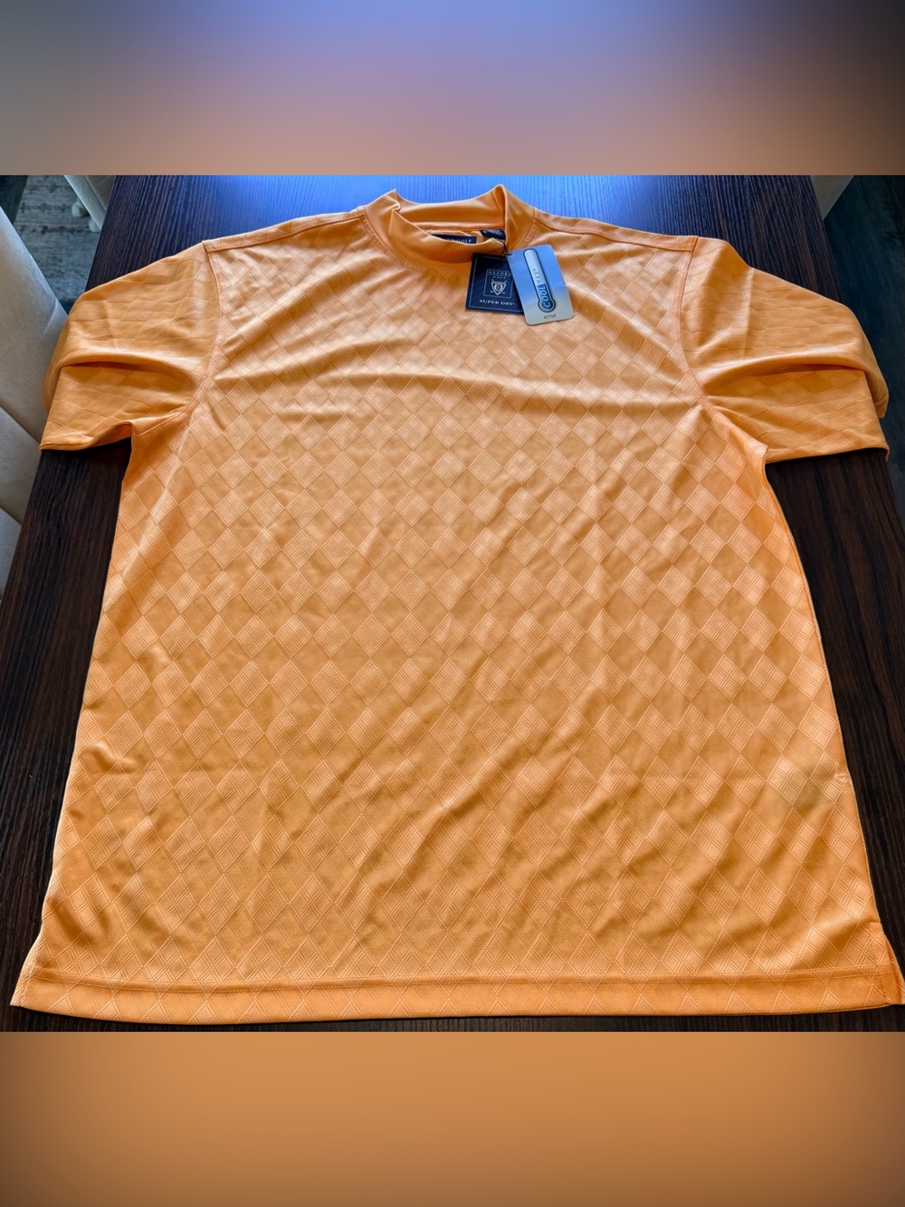 NWT Oxford Golf Mens Orange Diamond Texture Super Dry CoolMax Mock Neck Shirt L